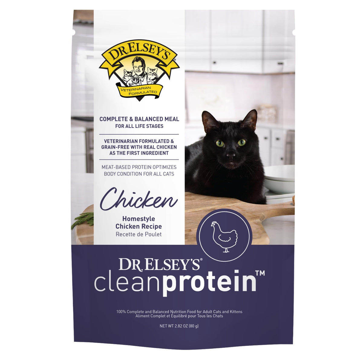 Dr. Elsey's Clean Protein Chicken Homestyle Pouch: real chicken first for lean muscle.