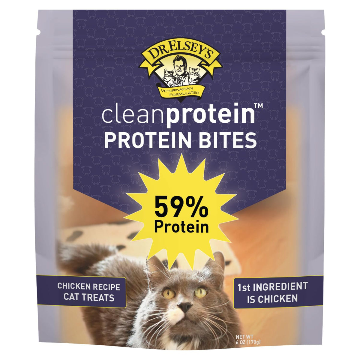 Dr. Elsey's Cleanprotein Chicken Bites package highlighting high-protein cat treat.