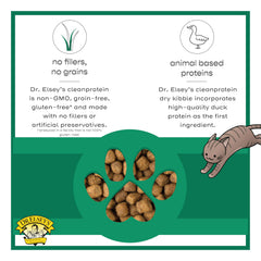 Close-up of Dr. Elsey's Cleanprotein duck kibble pieces, illustrating grain-free texture.