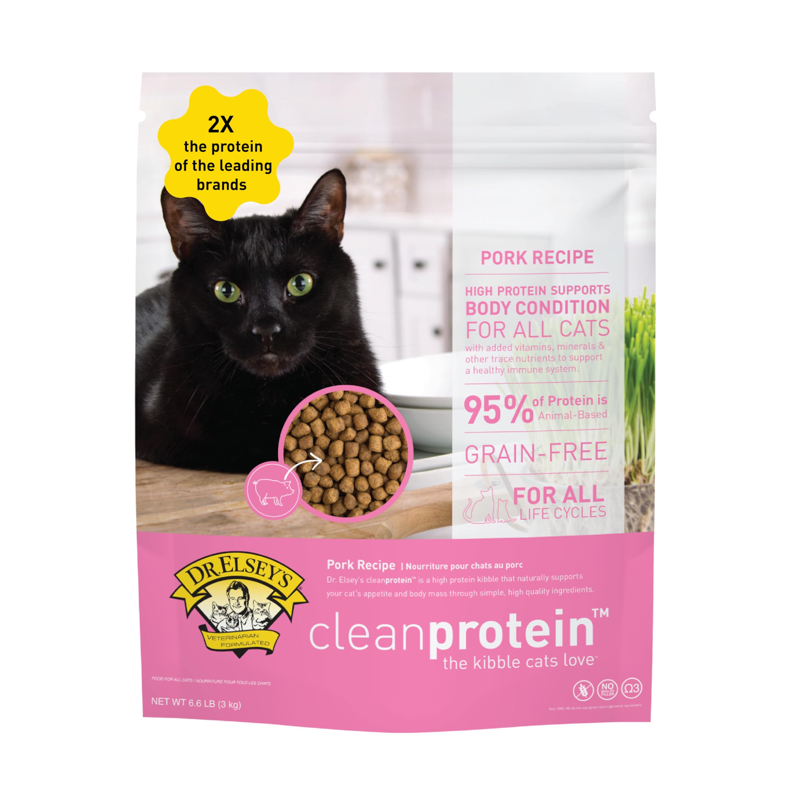 Dr. Elsey's cleanprotein pork kibble bag showing convenient packaging for high-protein nutrition
