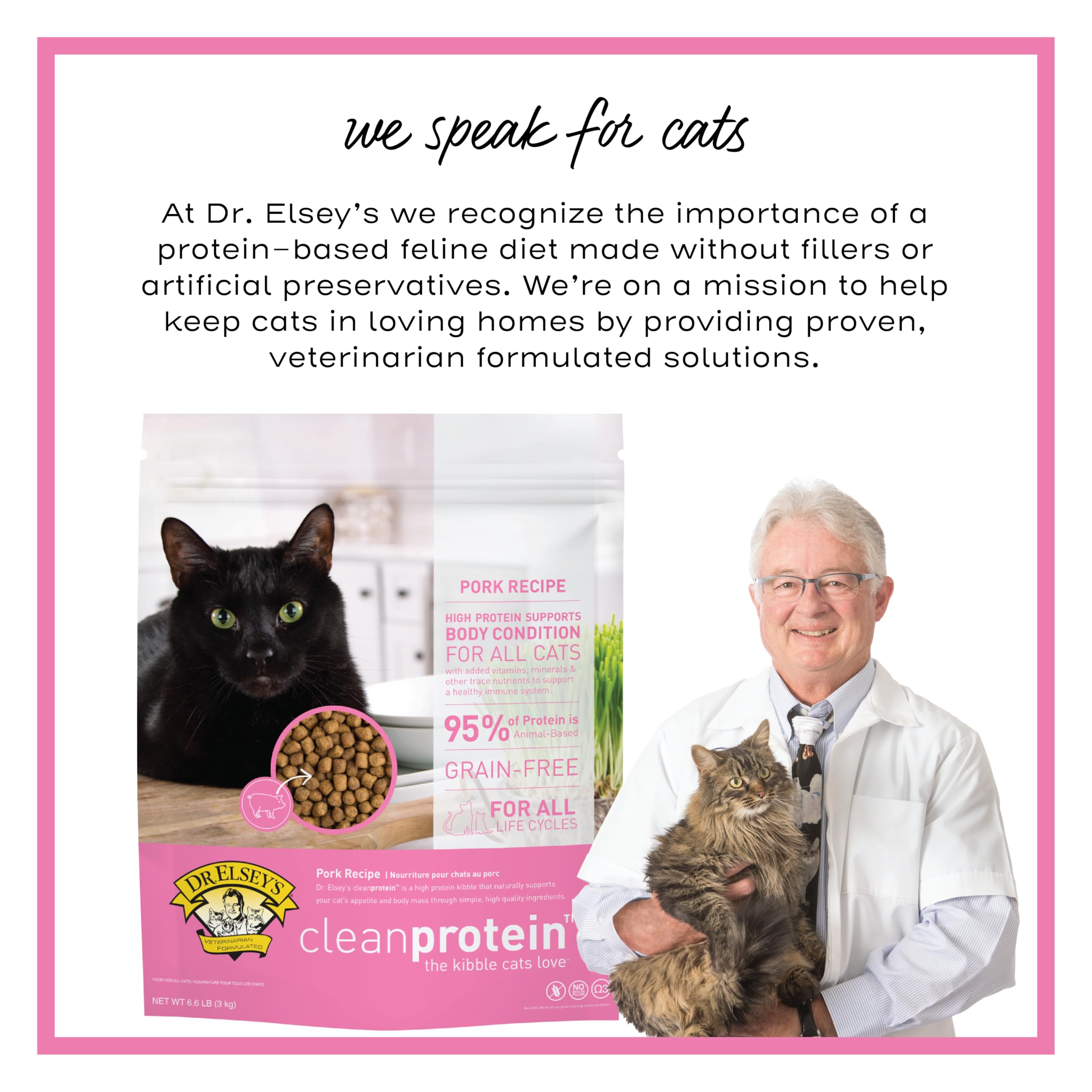 Grain-free texture of Dr. Elsey's cleanprotein pork kibble for weight management