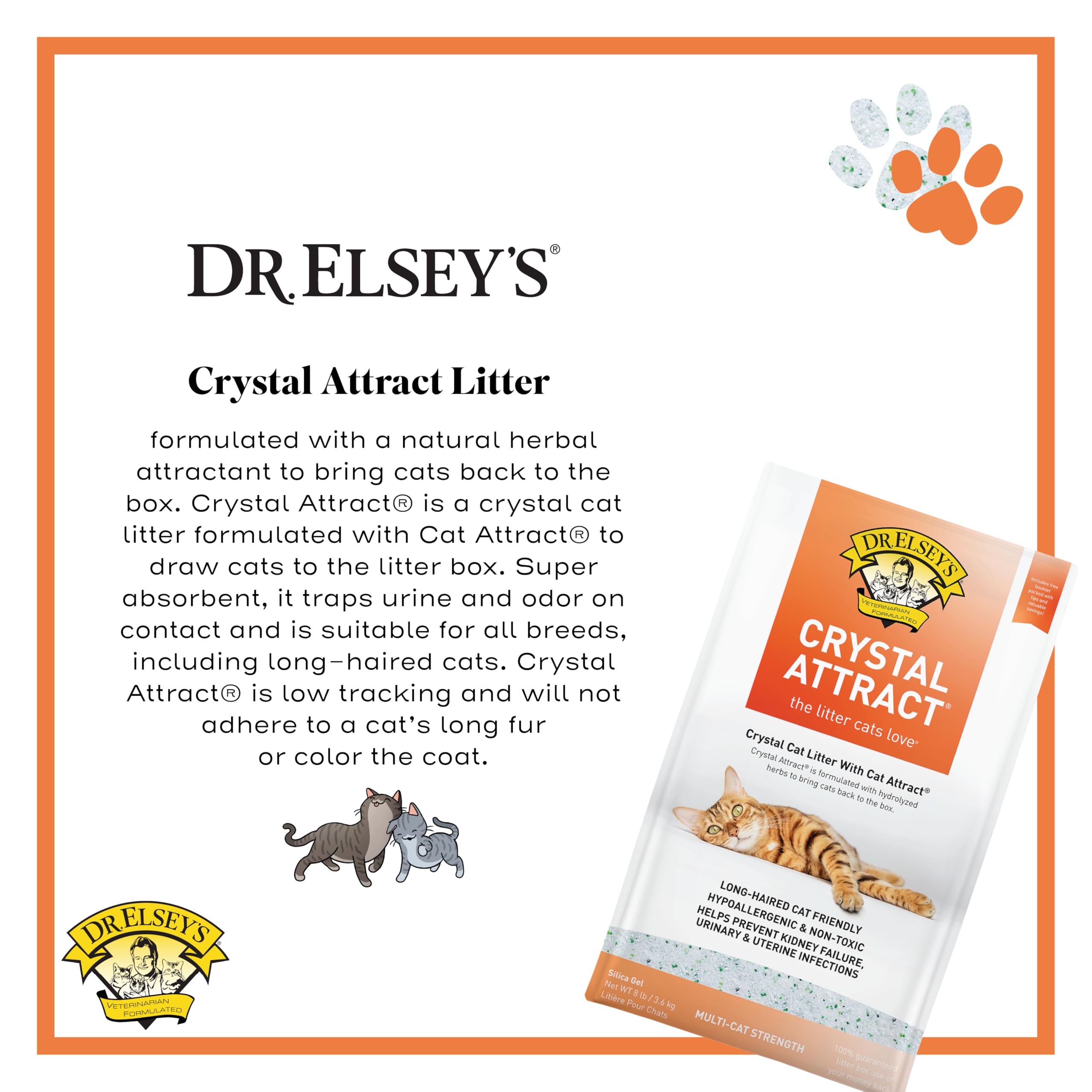 Dr. Elsey's Crystal Attract litter texture ideal for long-haired cats.