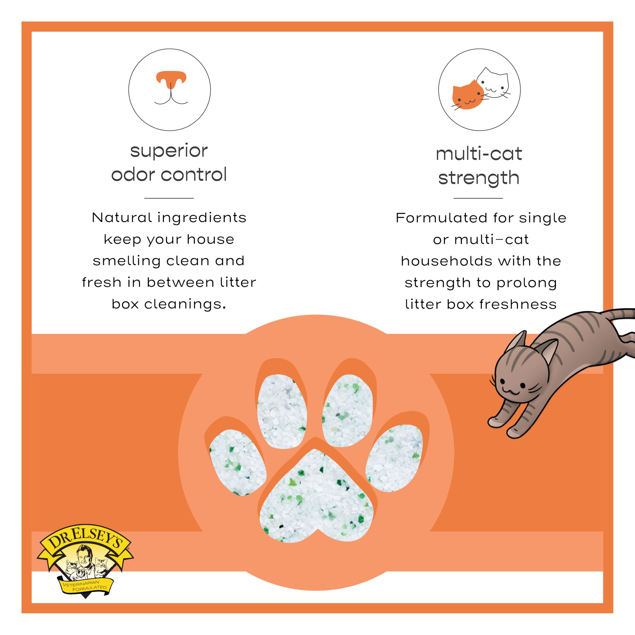 Dr. Elsey's Crystal Attract litter scoop shown for easy maintenance.