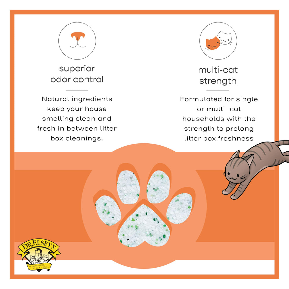Dr. Elsey's Crystal Attract litter scoop shown for easy maintenance.