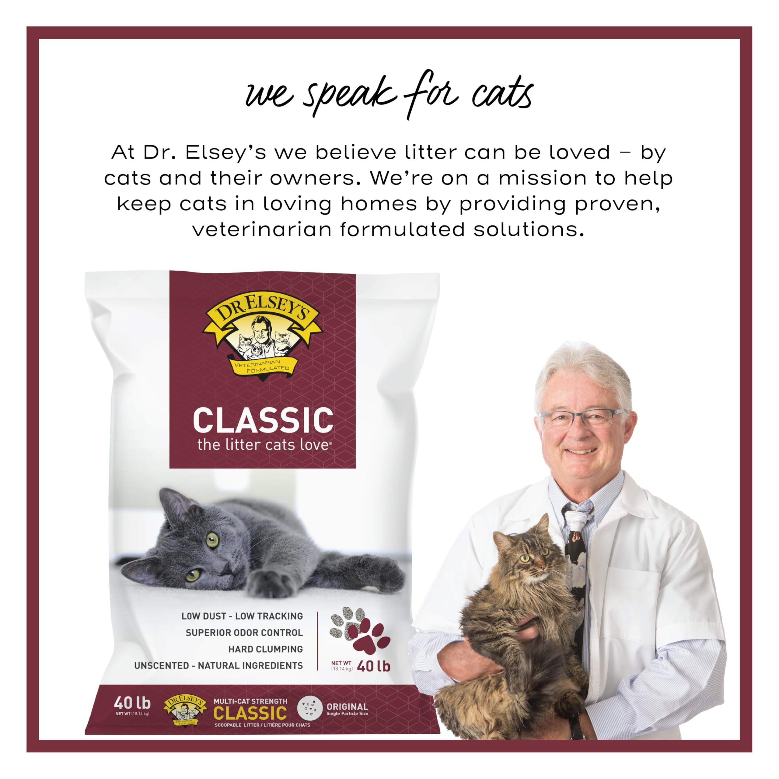 Dr. Elsey's Precious Cat Classic hypoallergenic formula supports sensitive cats.