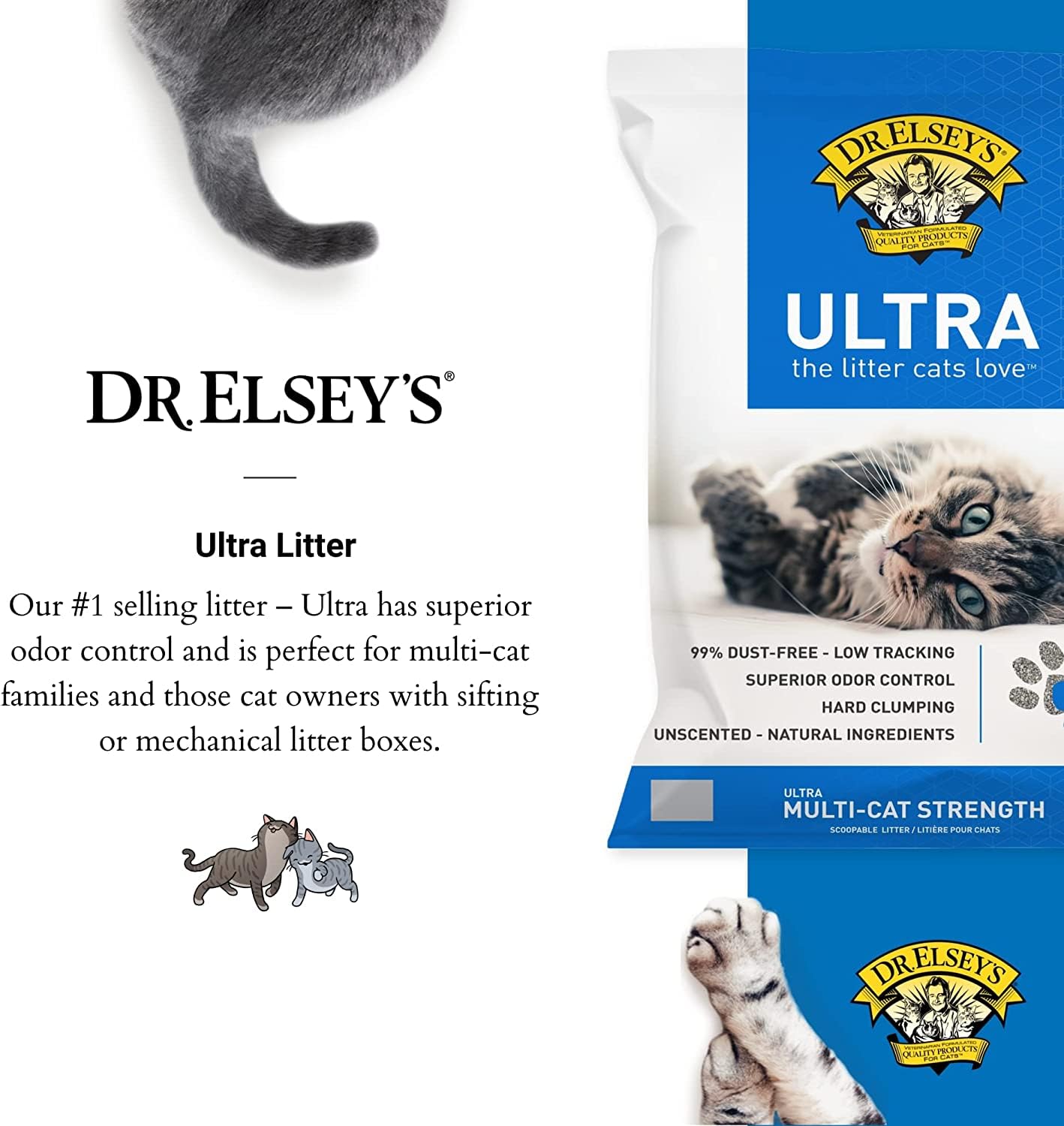 Dr. Elsey's Ultra low-tracking design reduces litter scatter.