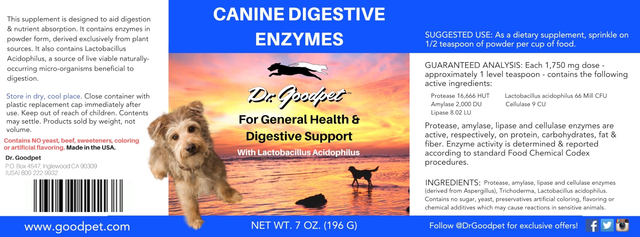 Dr. Goodpet Digestive Enzymes daily dose scoop emphasizing consistent routine.