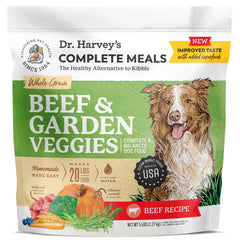 Dr. Harvey's Beef and Garden Veggies bag front highlights real beef first ingredient.