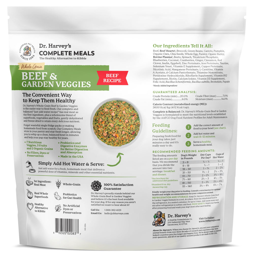 Serving ideas for different dog sizes with Dr. Harvey's mix.
