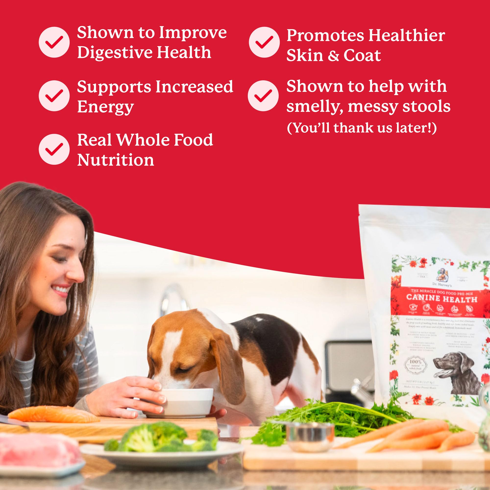 Rehydration step for Dr. Harvey's base mix creates quick, protein-ready dog meals.