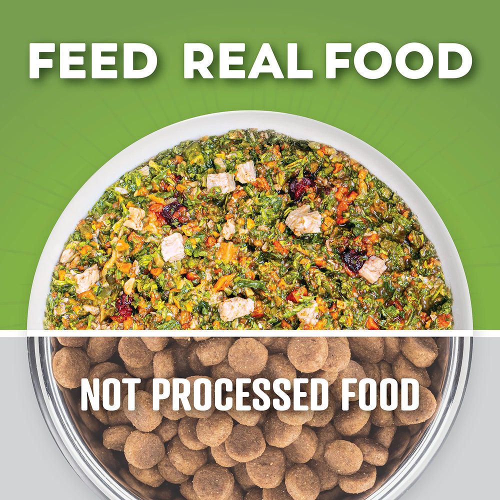 Rehydration step image—add warm water to Dr. Harvey's mix for a complete meal.