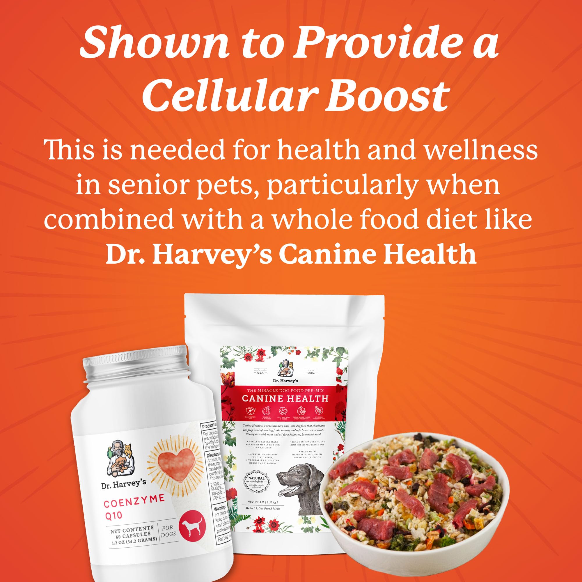 Packaging display of Dr. Harvey's CoQ10 for home administration.