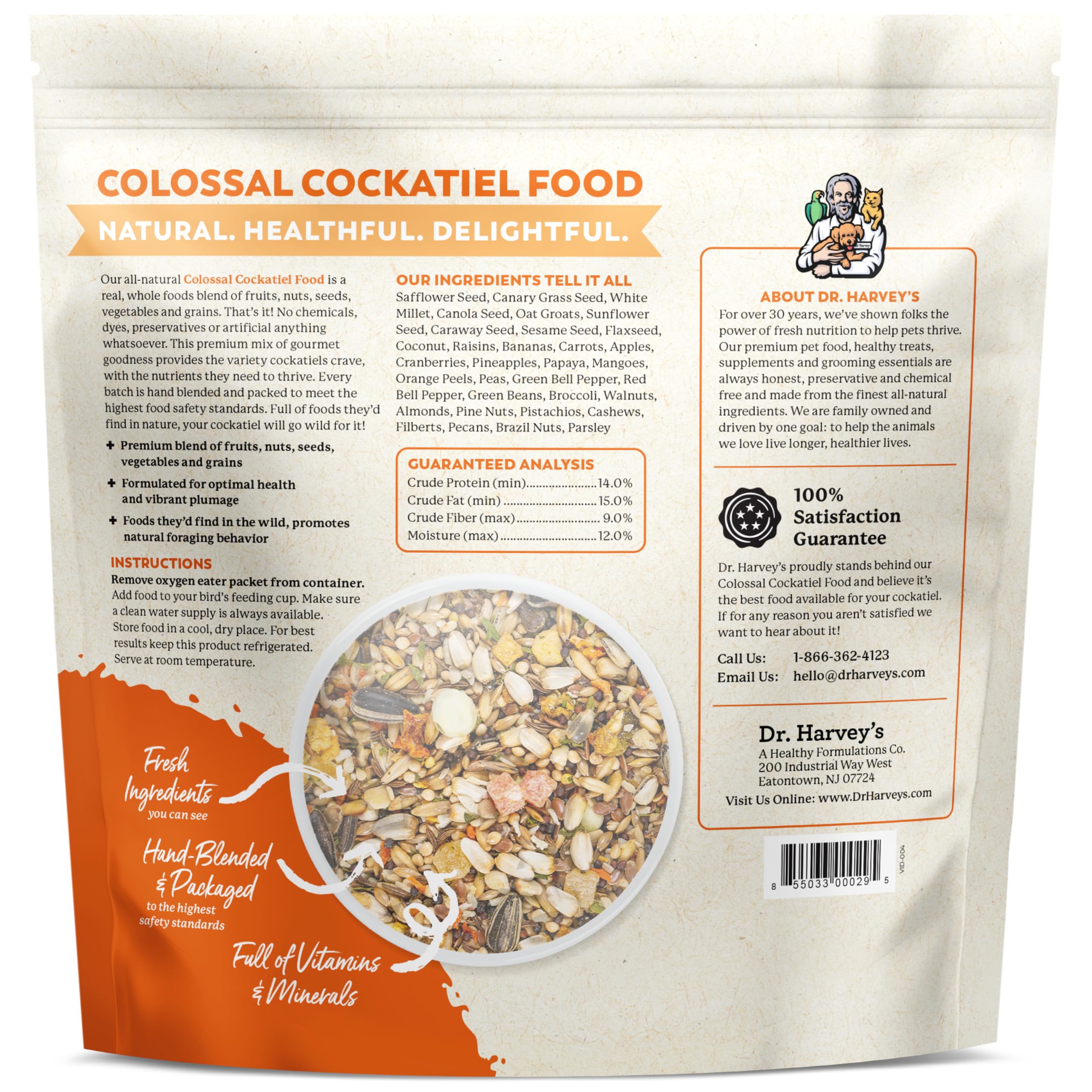 Dr. Harvey's blend promotes natural foraging in cockatiels