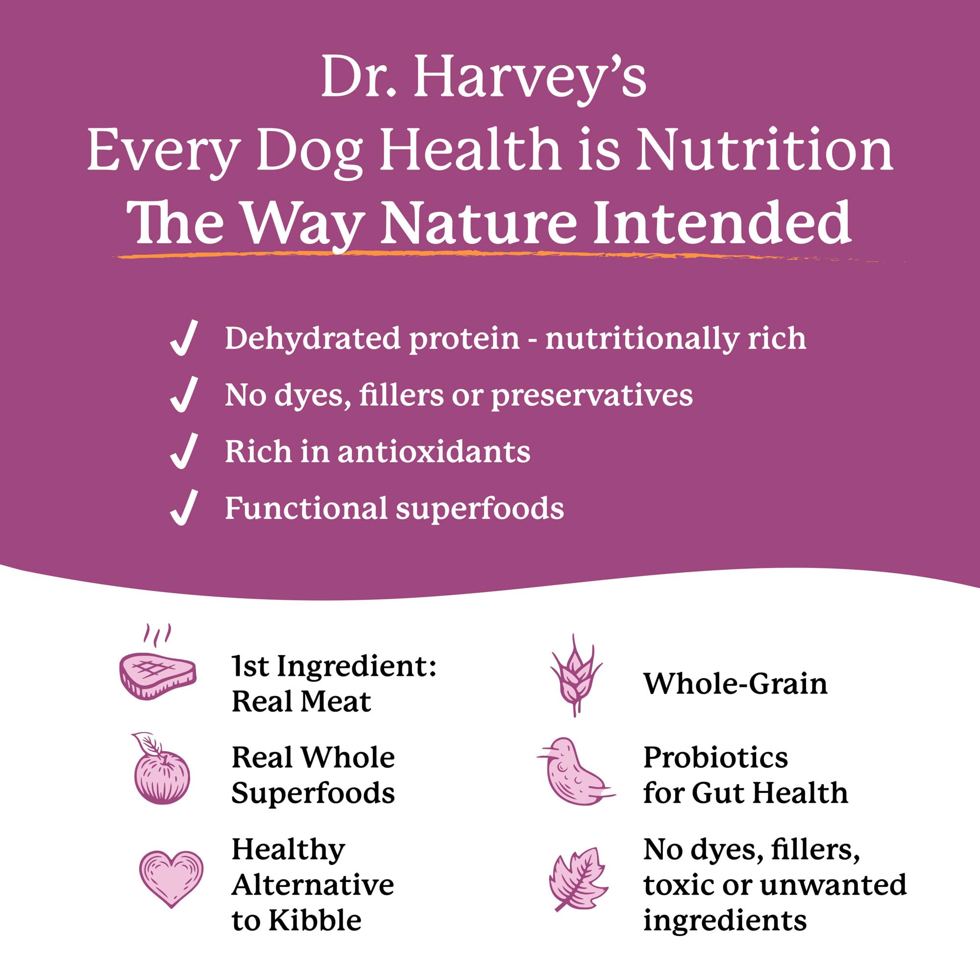 Dr. Harvey's Every Dog Health made in USA stamp reinforces quality.