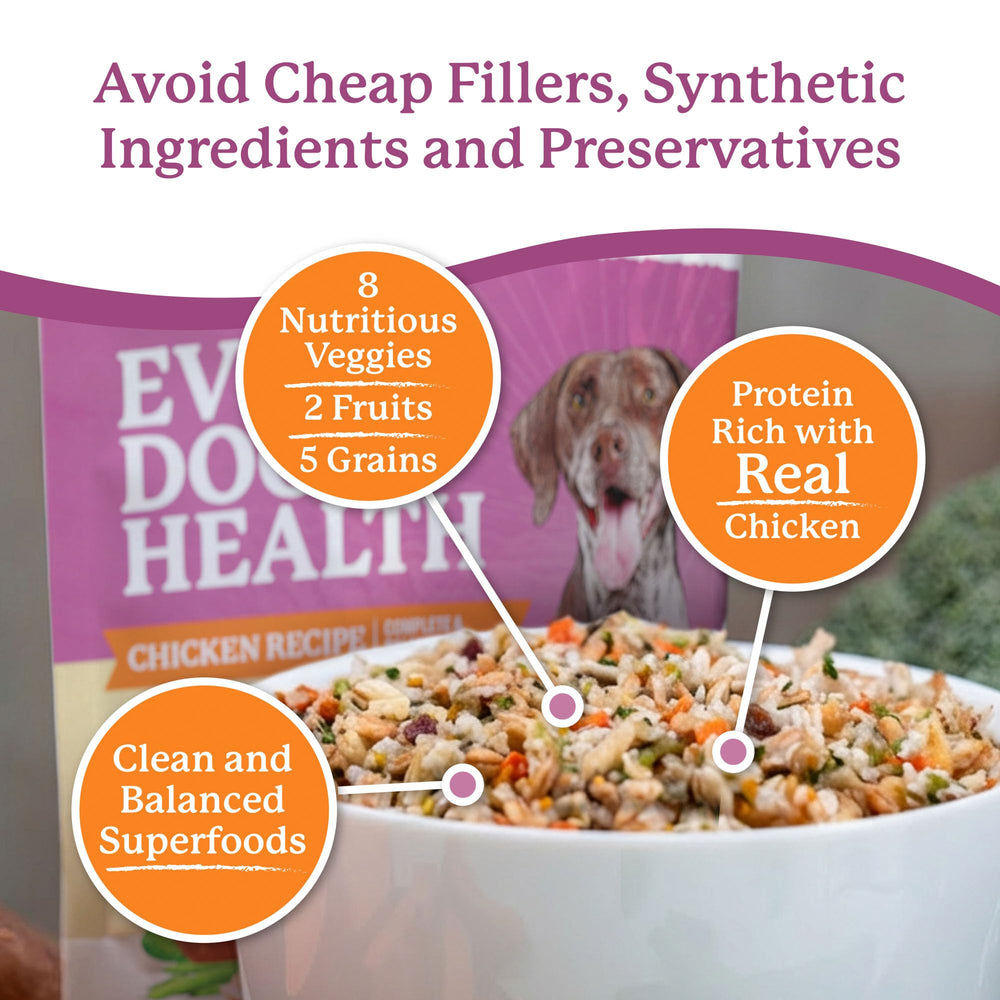Dr. Harvey's Every Dog Health organic grains shown for balanced nutrition.