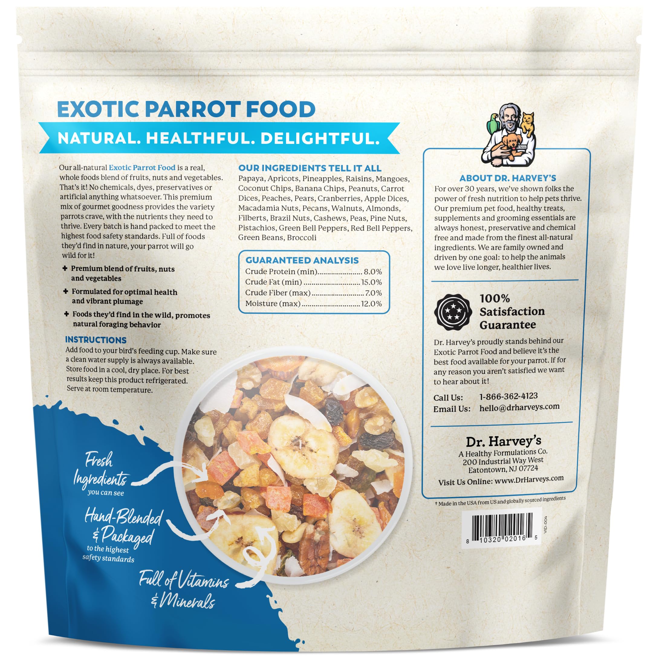 Close-up of Dr. Harvey's Exotic Parrot Blend ingredients foraging variety.