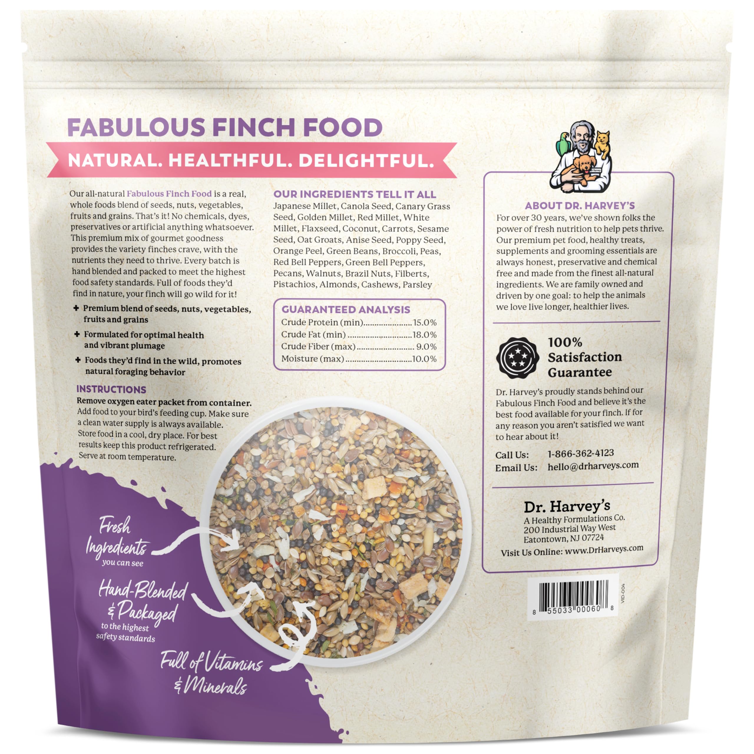Outdoor scene with finches at a feeder enjoying Dr. Harvey’s Finch Food