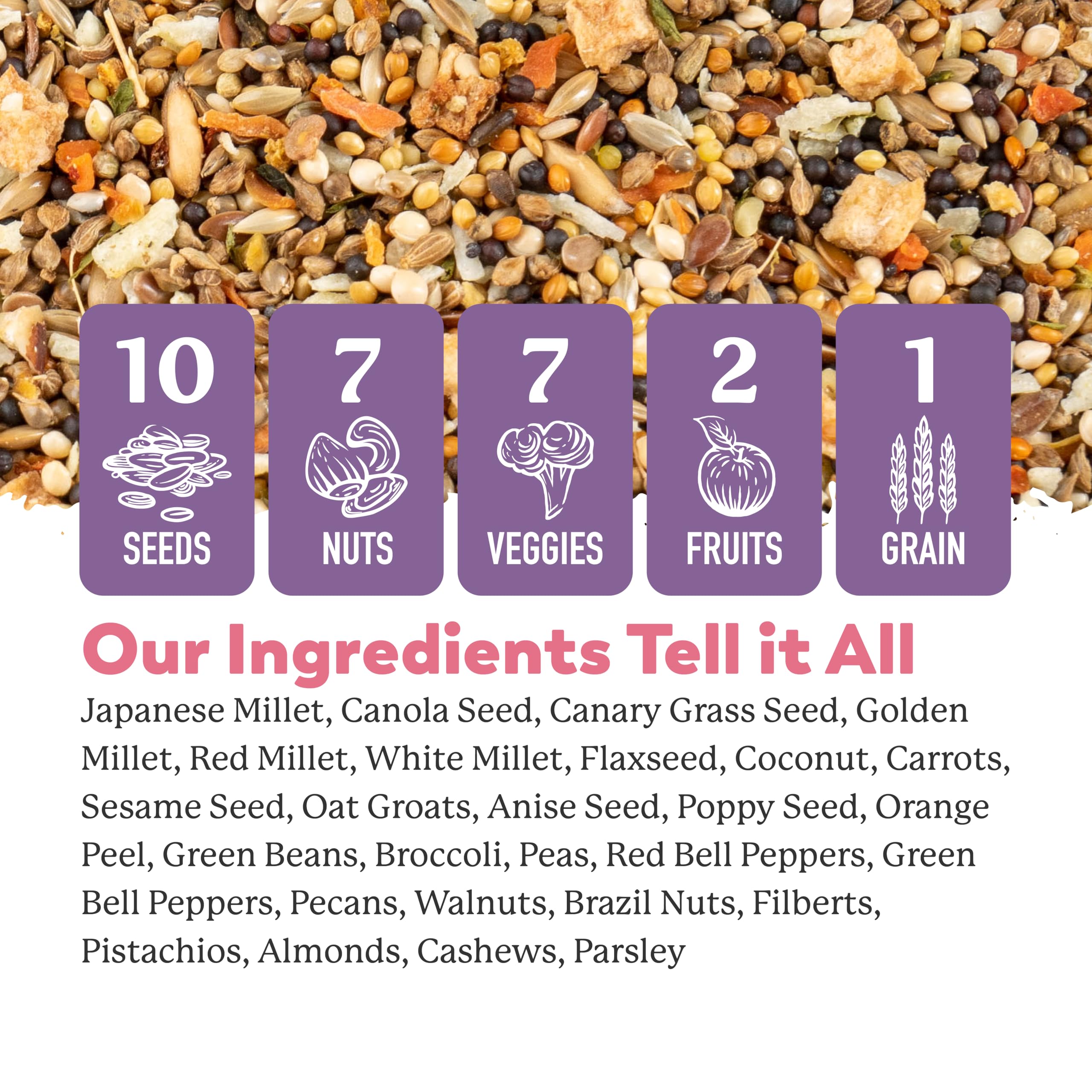 Dr. Harvey’s Fabulous Finch Food resealable bag keeps feed fresh