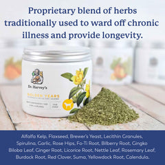 Dr. Harvey's Golden Years bottle label showing USA-made herbal blend for seniors