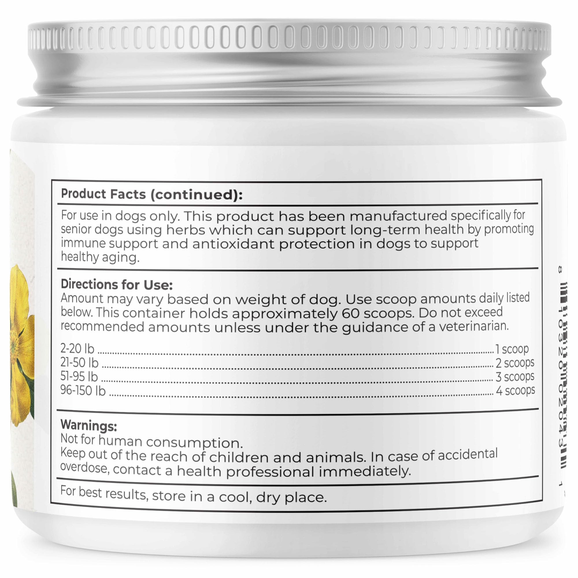 Owner adding Dr. Harvey's Golden Years powder to daily feeding routine
