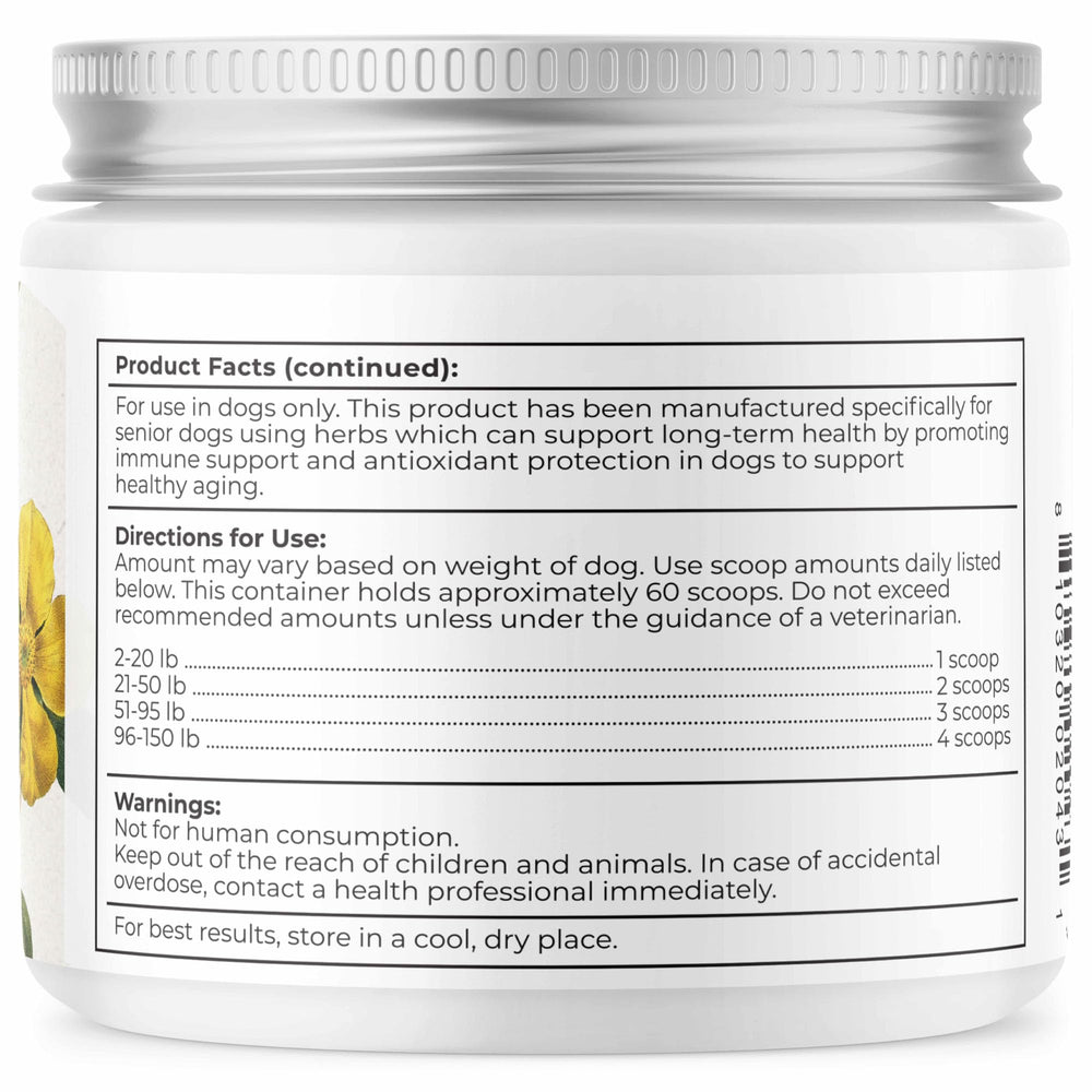 Owner adding Dr. Harvey's Golden Years powder to daily feeding routine