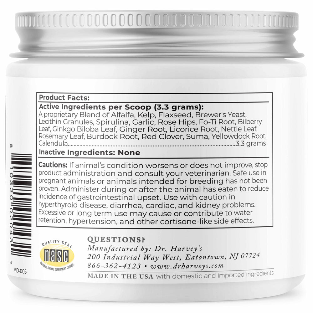 Close-up of key herbs in Dr. Harvey's Golden Years blend for senior dogs