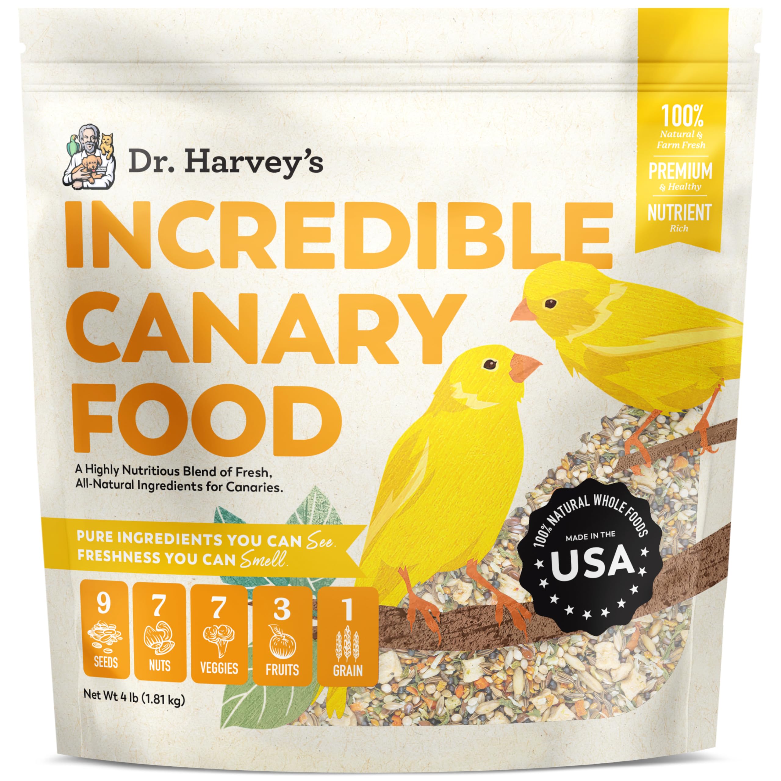 Dr. Harvey's Incredible Canary Blend 4lb bag for balanced canary meals.