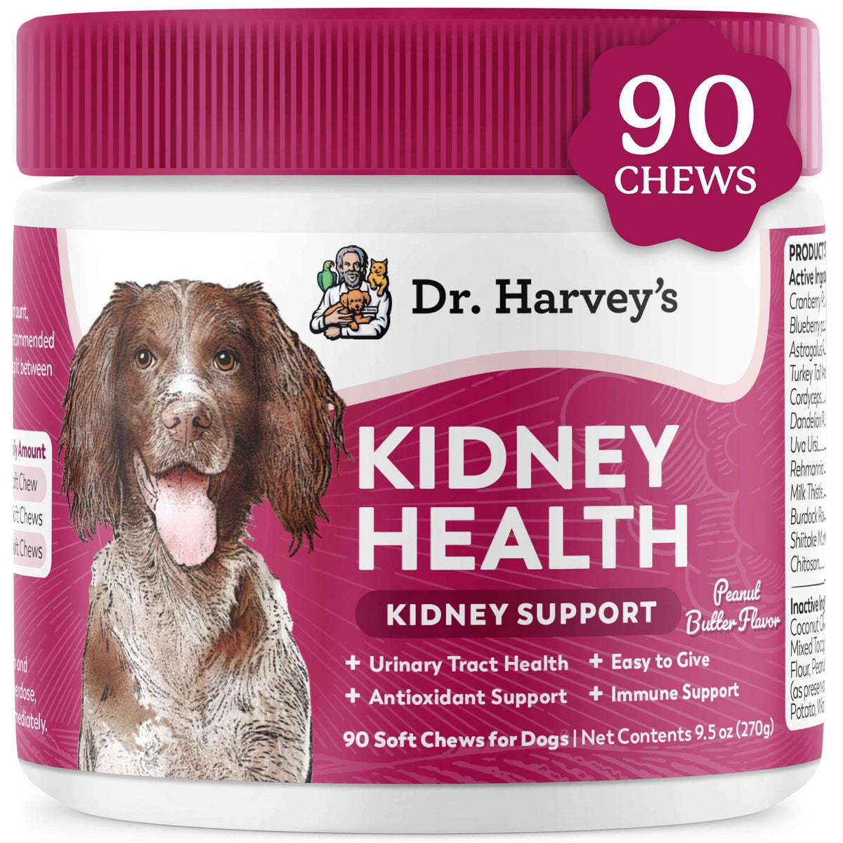 Dr. Harvey’s Kidney Support Soft Chews bottle display for easy daily dosing and wellness
