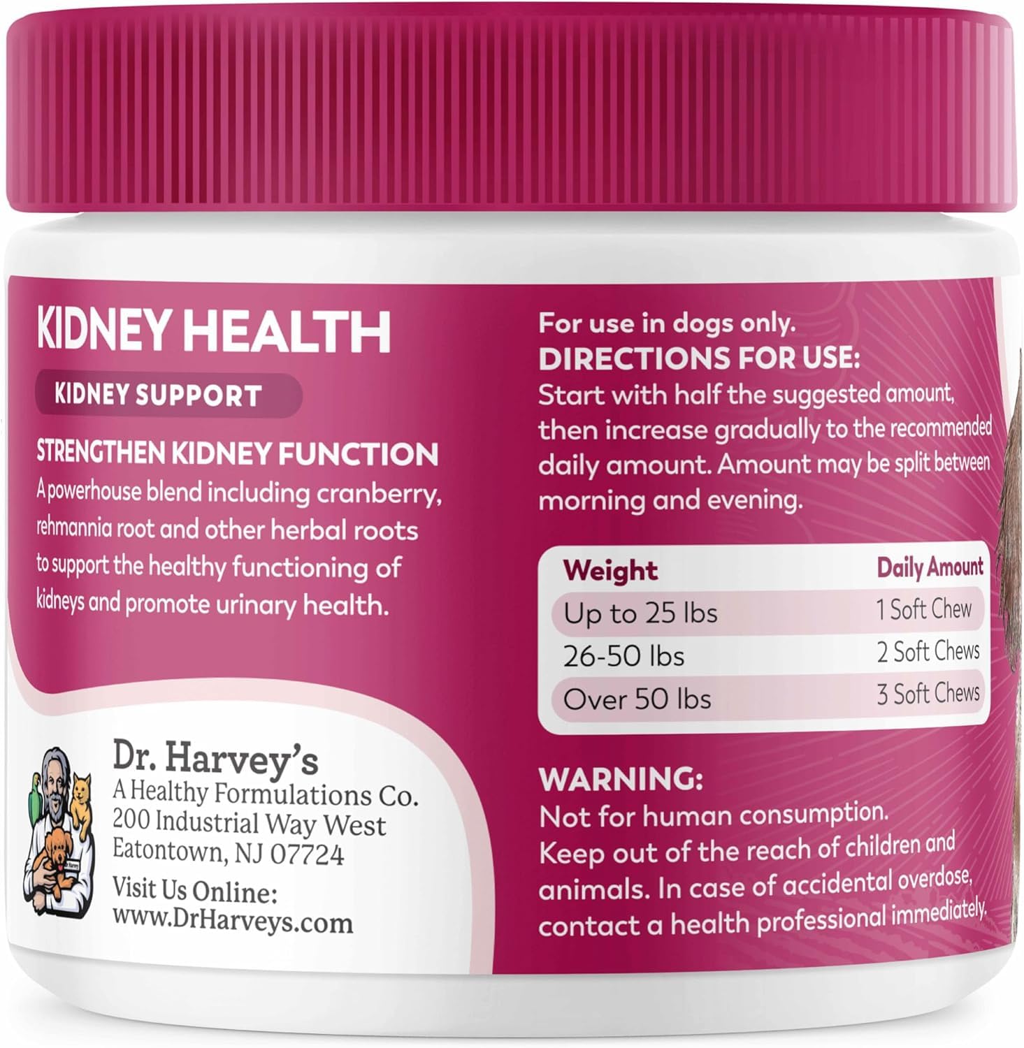 Dr. Harvey’s Kidney Support Soft Chews easy daily routine with weight-based dosing