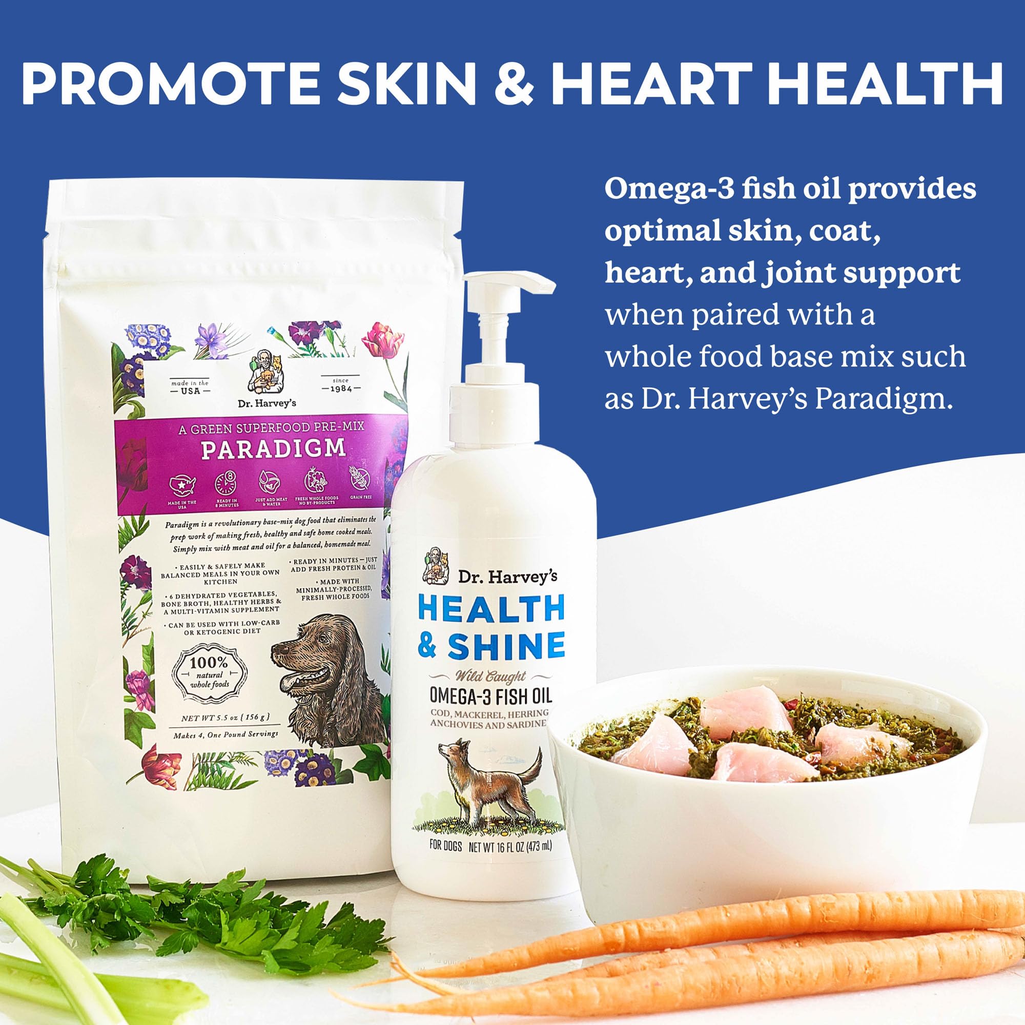 Dr. Harvey's Omega 3 dog pump for easy daily dosing and mess-free use.