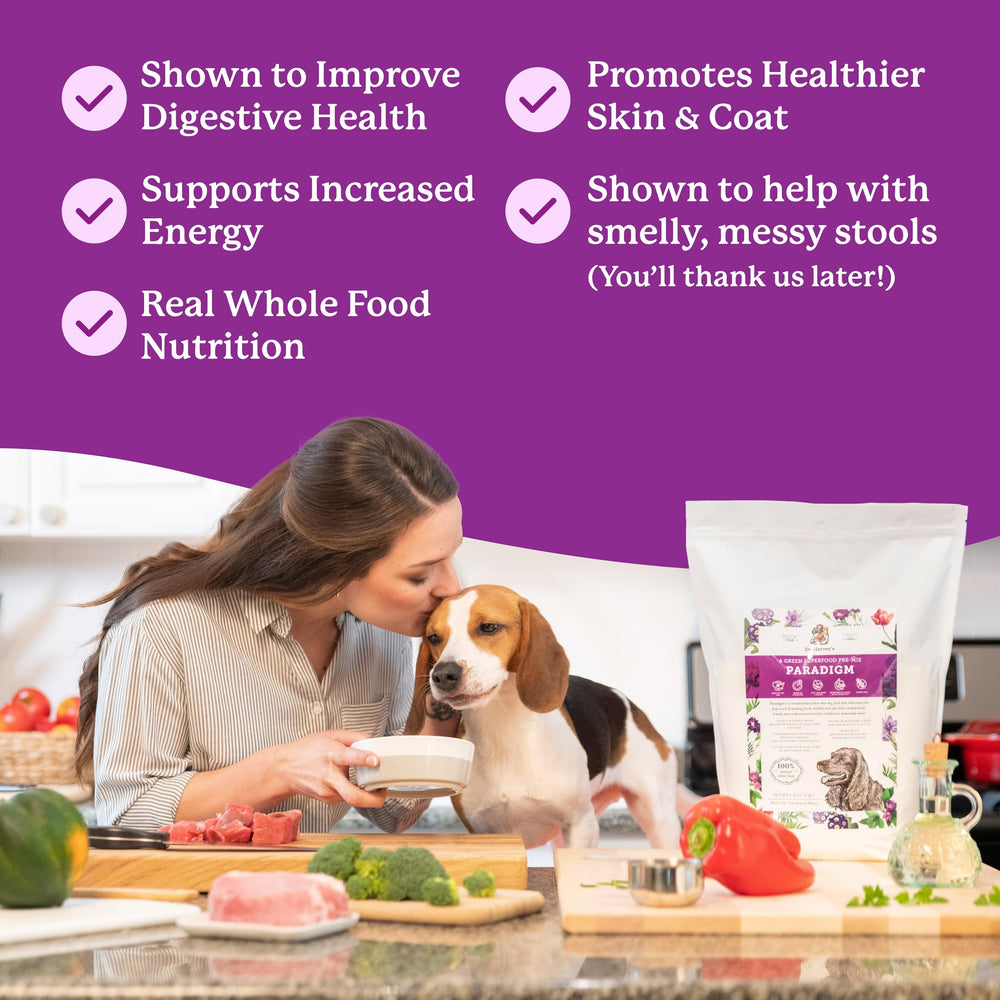 Paradigm Green Base Mix ingredients showcase six vegetables, bone broth, and herbs.