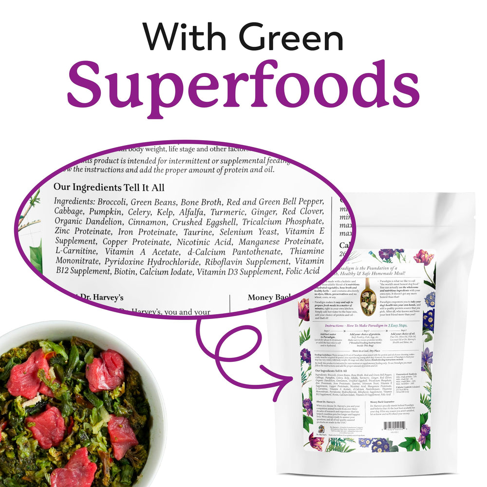 6-pound Paradigm Green Base Mix packaging shown for easy storage.