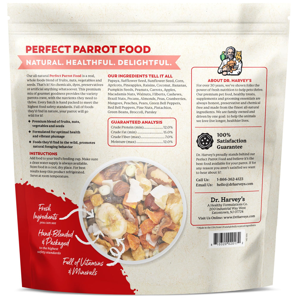Dr. Harvey's Perfect Parrot Blend promotes foraging in large parrots