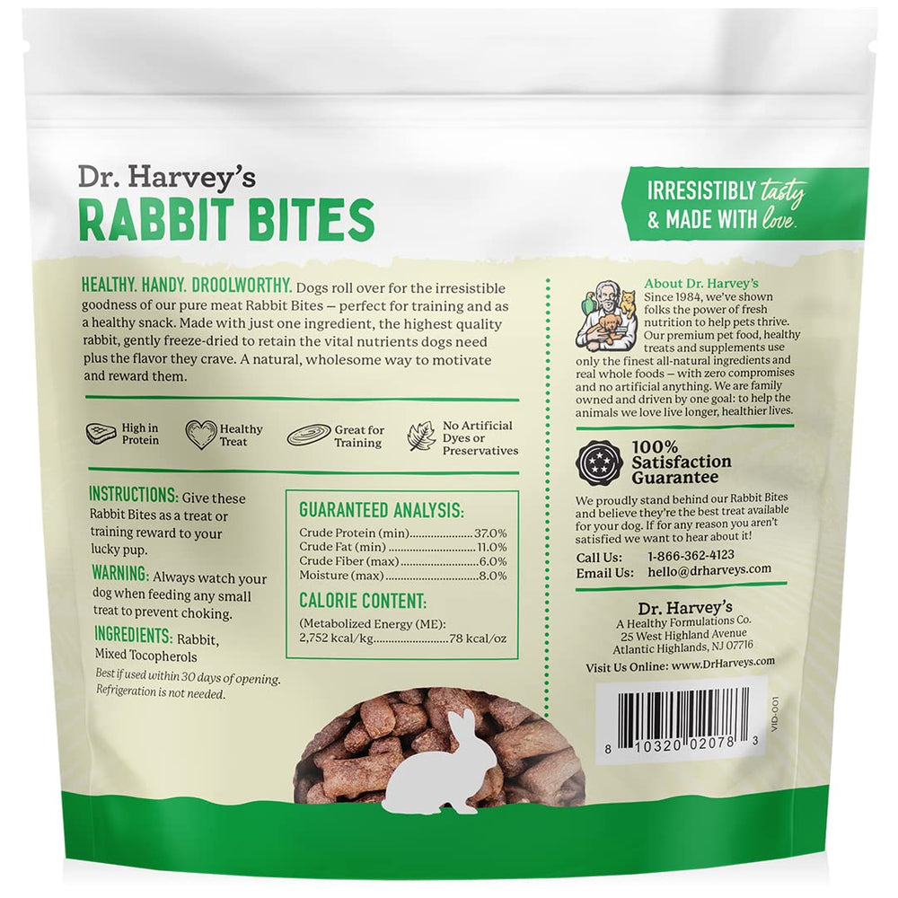 Dr. Harvey's Rabbit Bites allergen-free option for sensitive dogs.