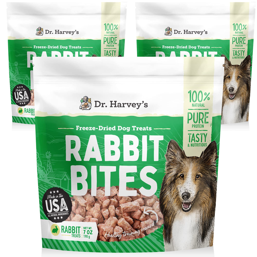 Dr. Harvey's Rabbit Bites packaging highlights all-natural ingredients.