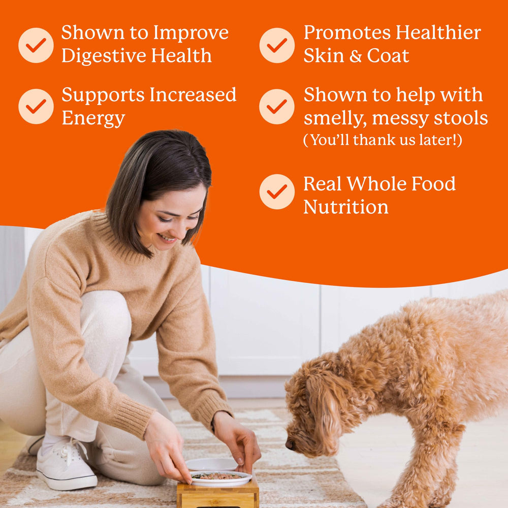 Organic herbs and crushed eggshells in Dr. Harvey's base mix support calcium-rich meals