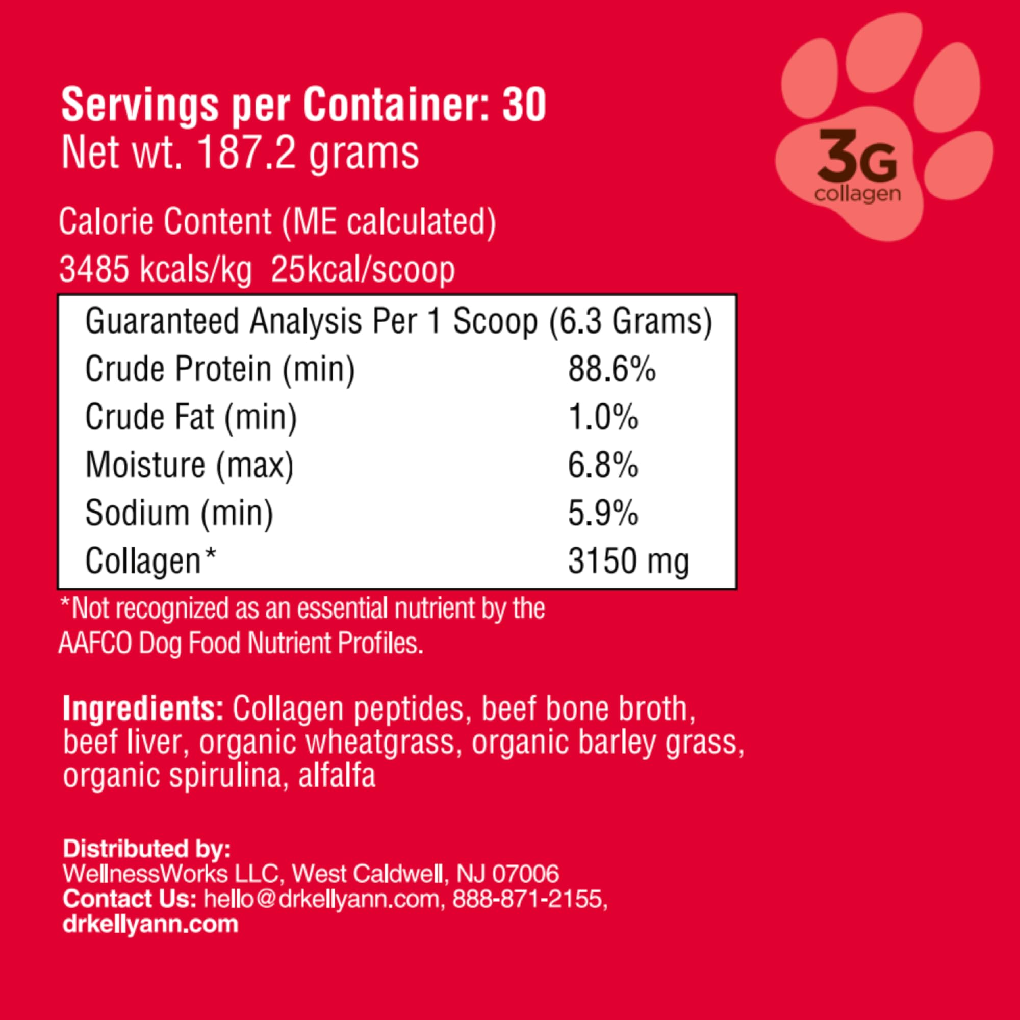 Dog bowl with Dr. Kellyann Bone Broth Meal Topper, grass-fed beef recipe for joints.