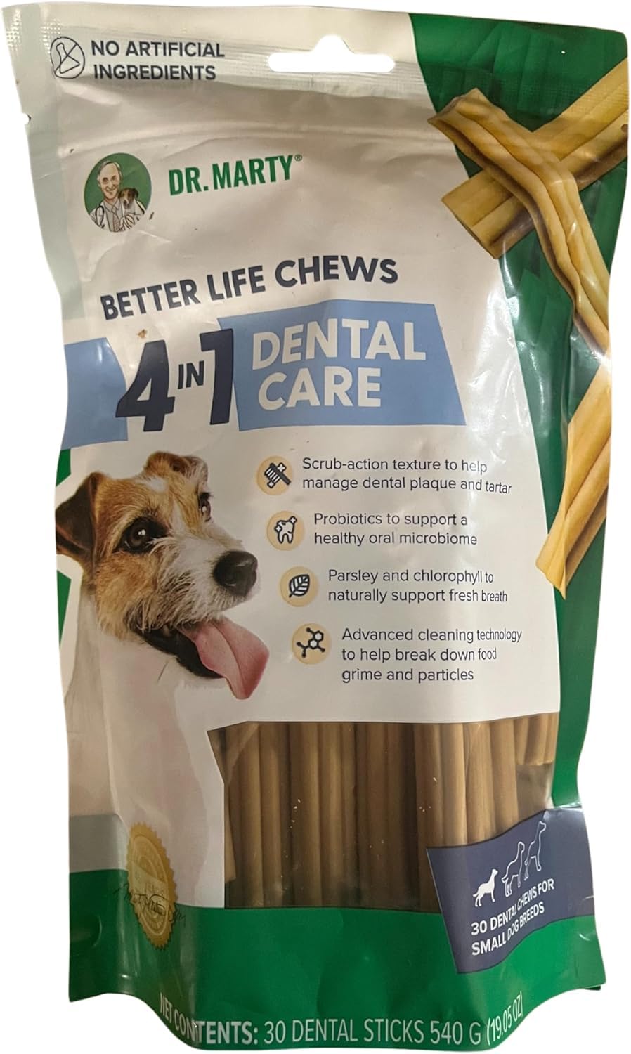 Dr. Marty Dental Treats Small Dog bottle of chews for small breeds, supporting routine dental care.