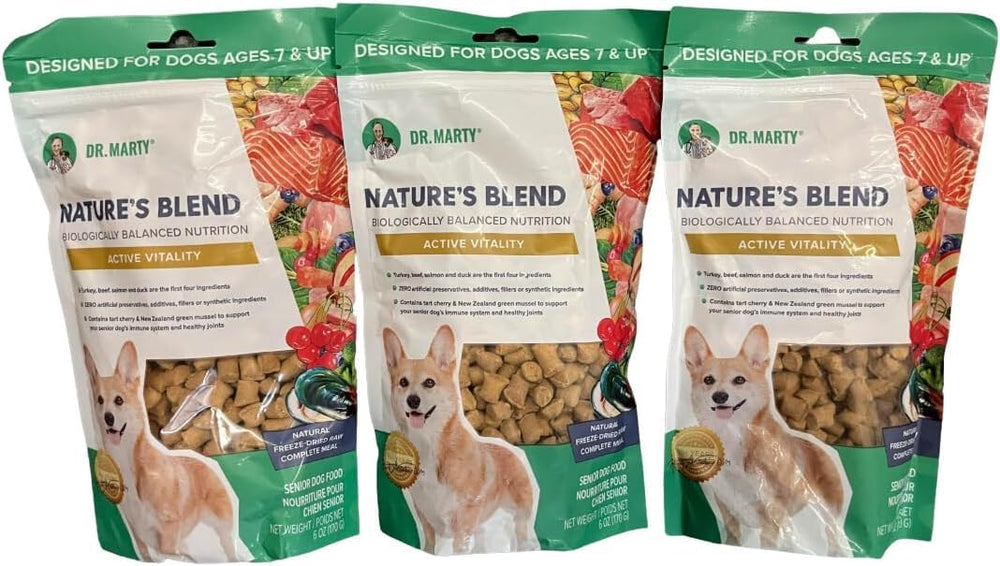 Dr. Marty Nature's Blend Active Vitality freeze-dried dog food—high-protein daily energy support.