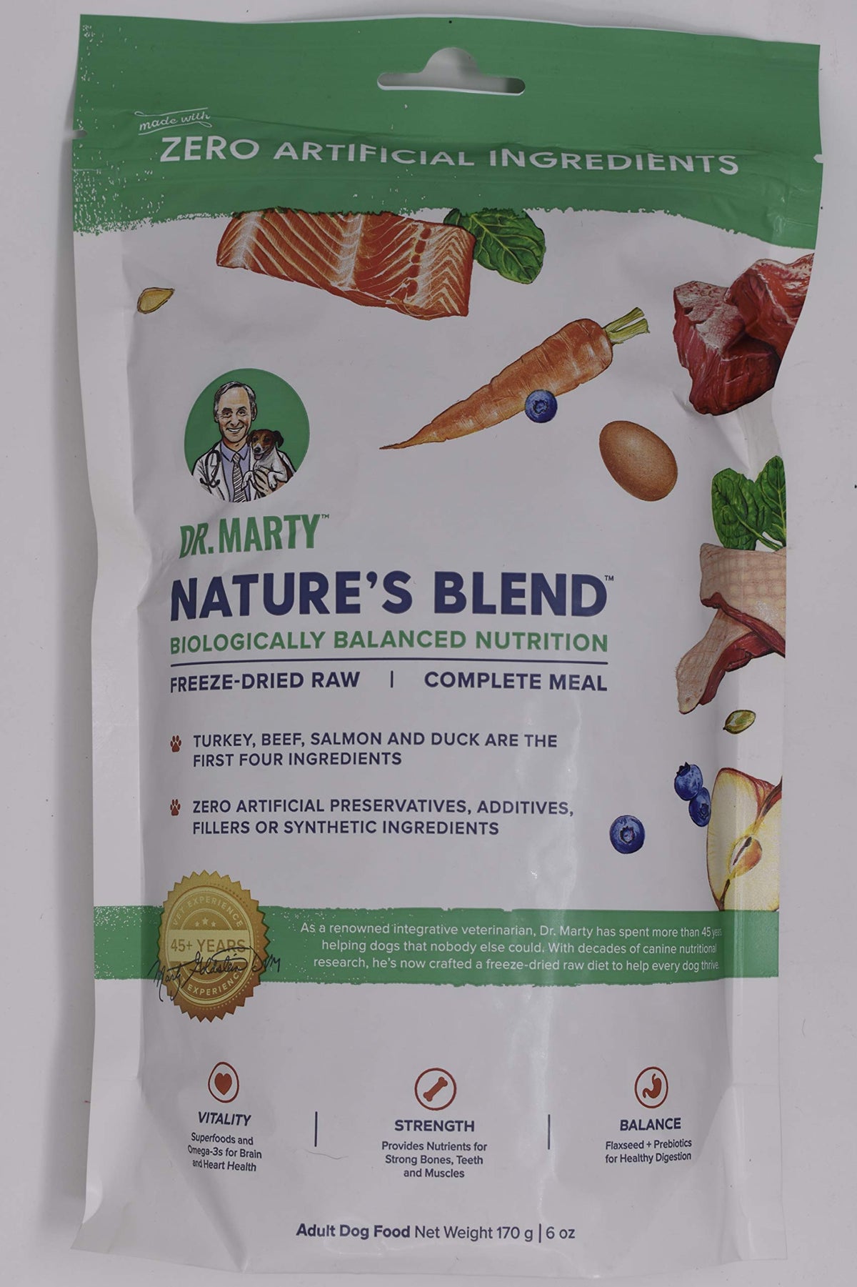 Dr. Marty Nature's Blend bag open and pour-ready for quick, mess-free feeding