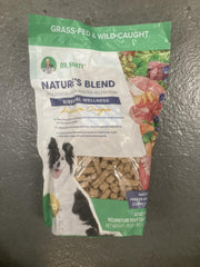 Dr. Marty Nature's Blend freeze-dried dog food bag shows premium ingredients for vitality
