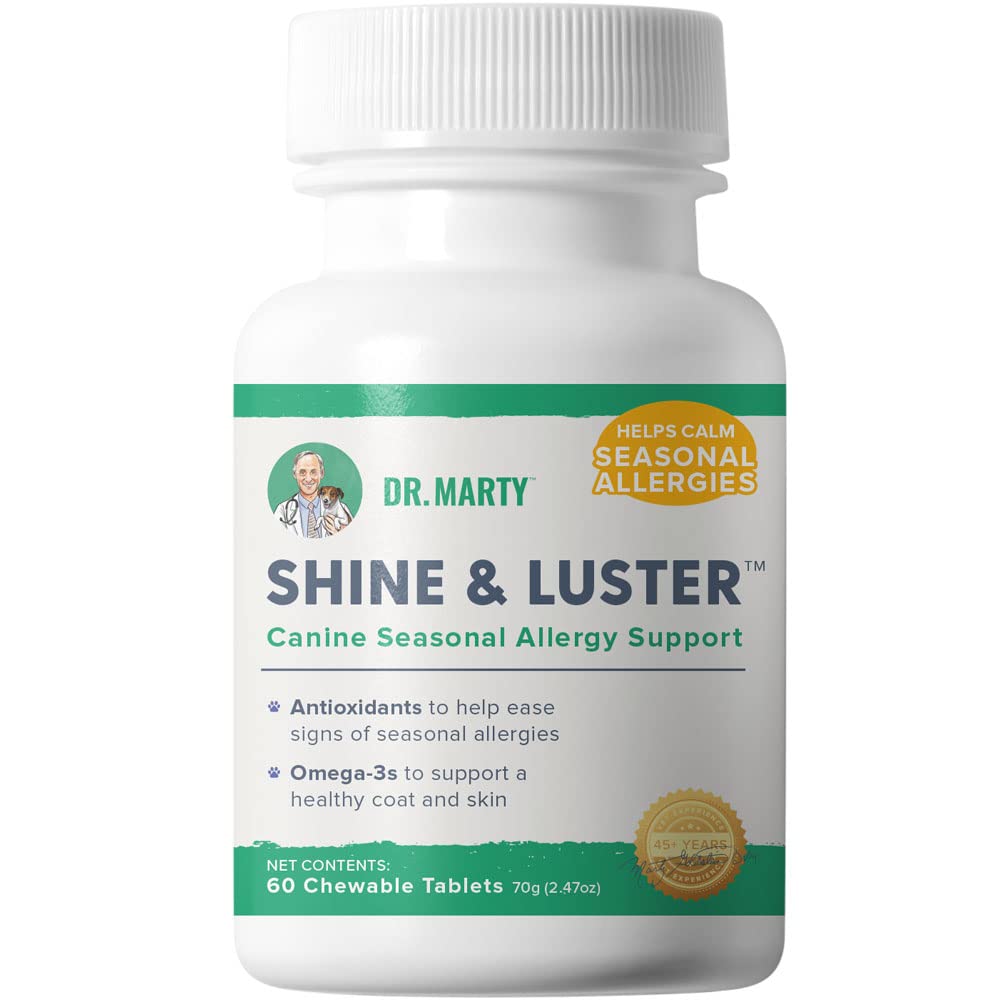 Dr. Marty Shine & Luster dog chew for seasonal allergy support during pollen season.