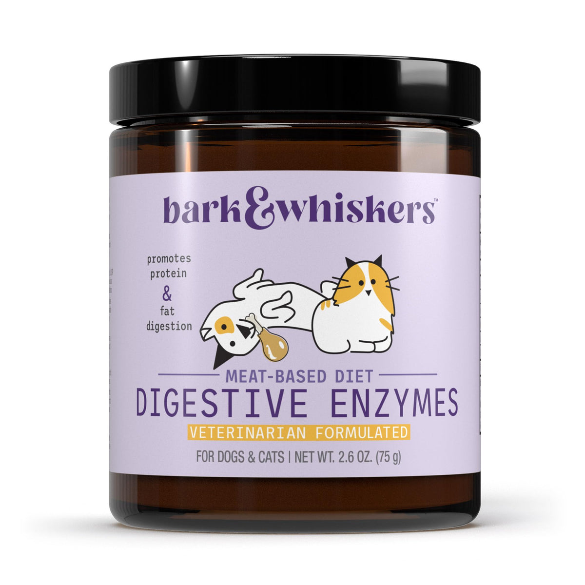 Dr. Mercola Bark & Whiskers Digestive Enzymes label front supports meat-based meals