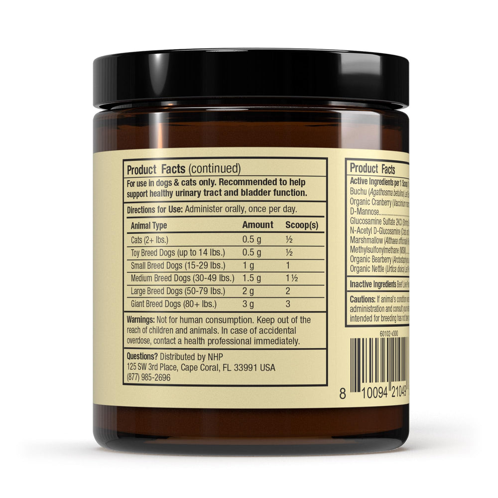 Dr. Mercola Bark & Whiskers cranberry and D-Mannose blend label signals key ingredients.