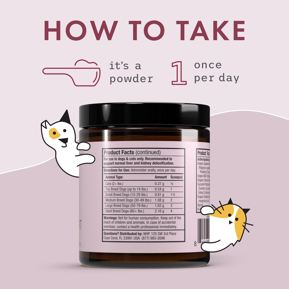 Powder being stirred into pet food for easy daily use