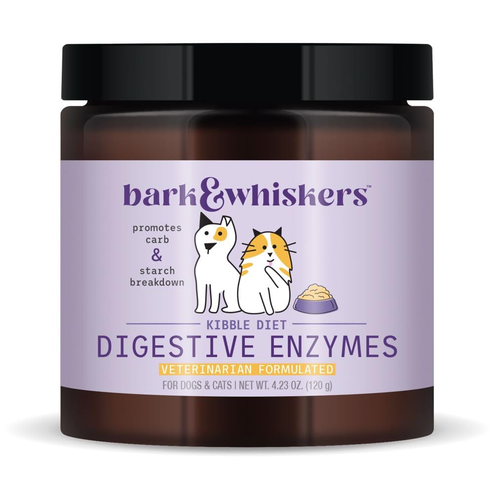 Dr. Mercola Bark & Whiskers Digestive Enzymes bottle aids kibble digestion for pets