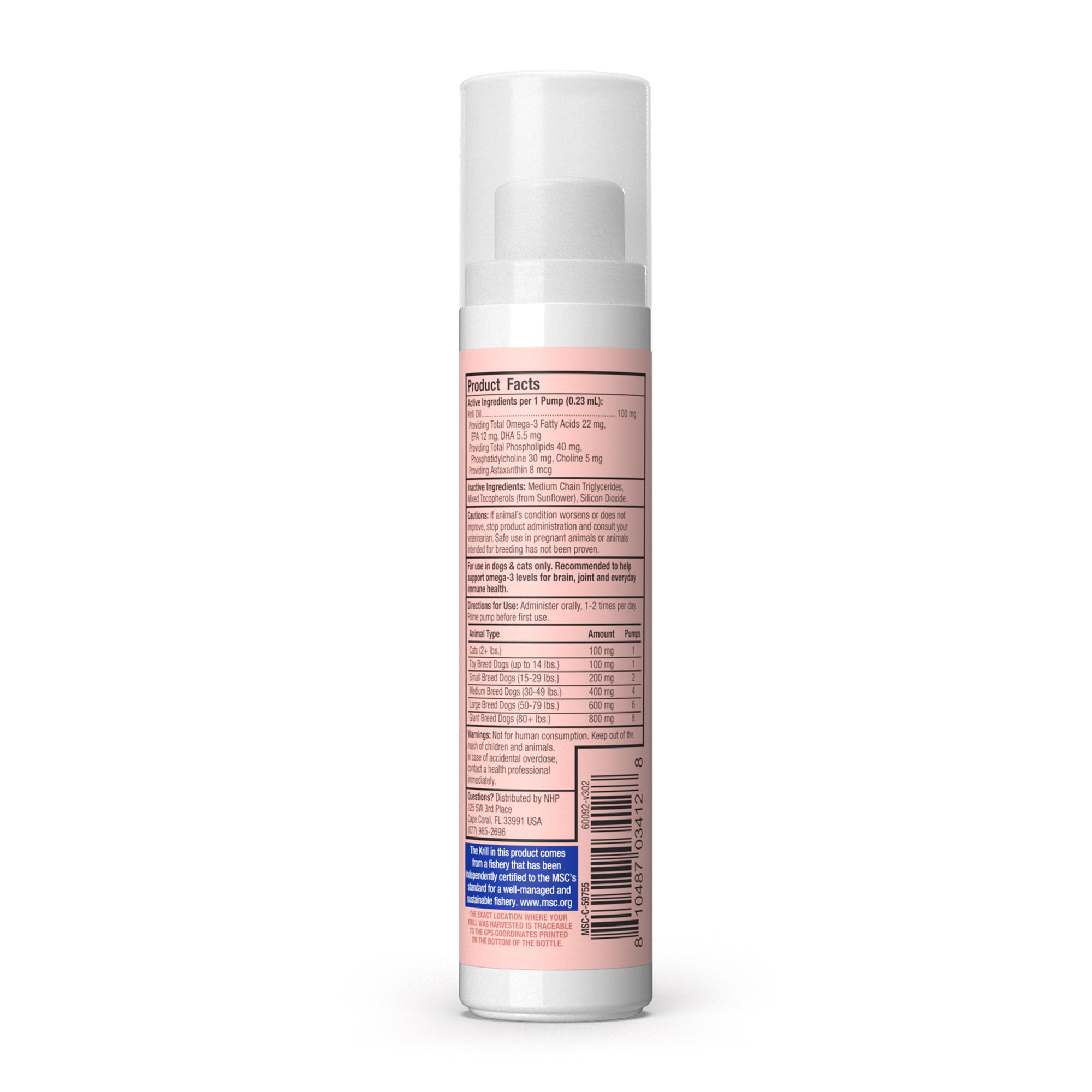Dr Mercola Bark and Whiskers krill oil pump closeup highlights easy daily dosing.