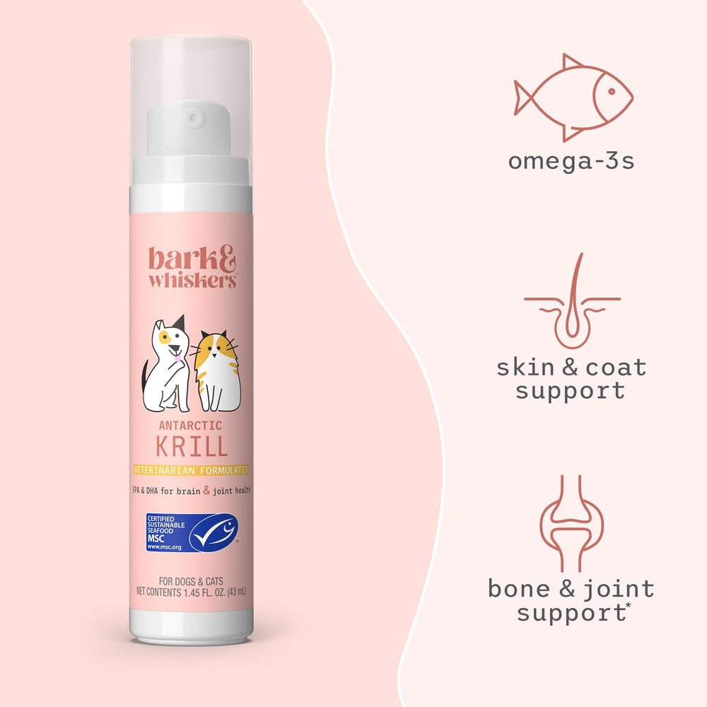 Dr Mercola Bark and Whiskers krill oil pump dispense captures mess-free use.
