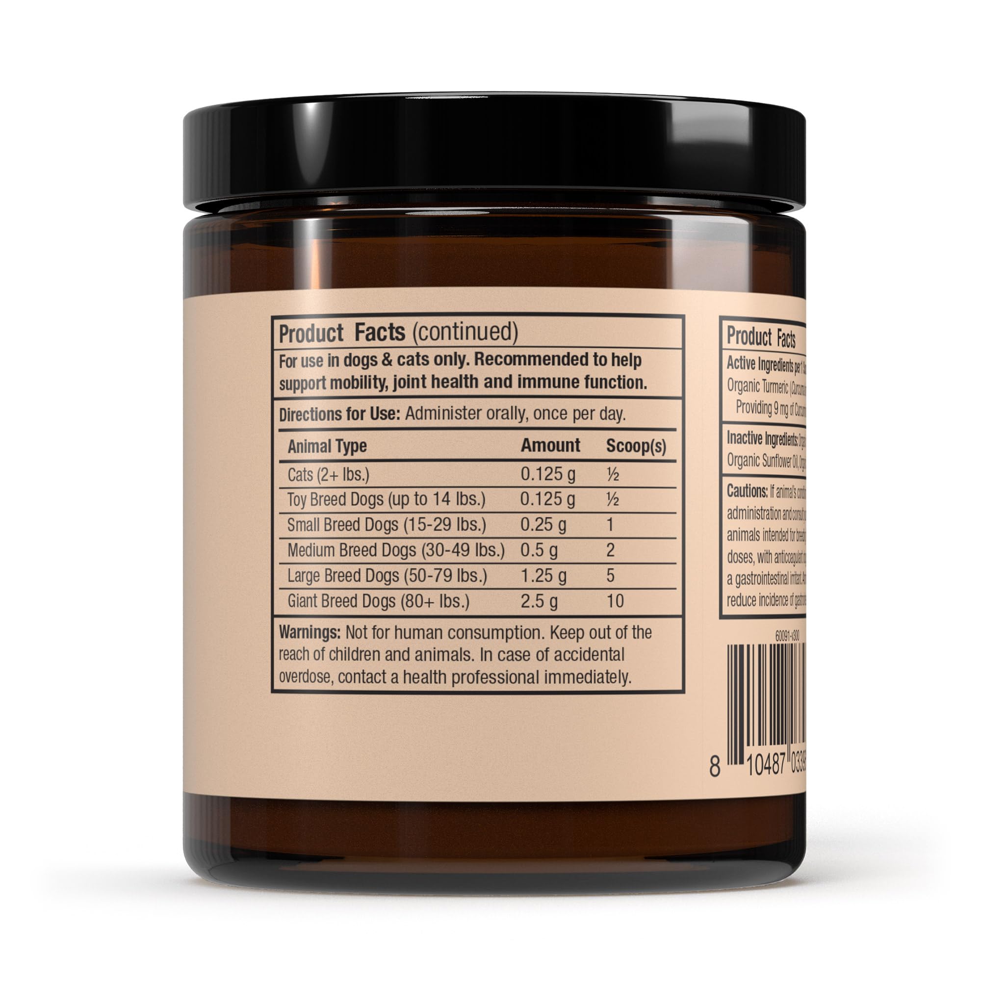 Dr. Mercola Bark & Whiskers Organic Curcumin powder close-up with fine micronized texture.