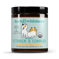 Dr. Mercola Bark & Whiskers organic vitamin B complex bottle for pets' energy